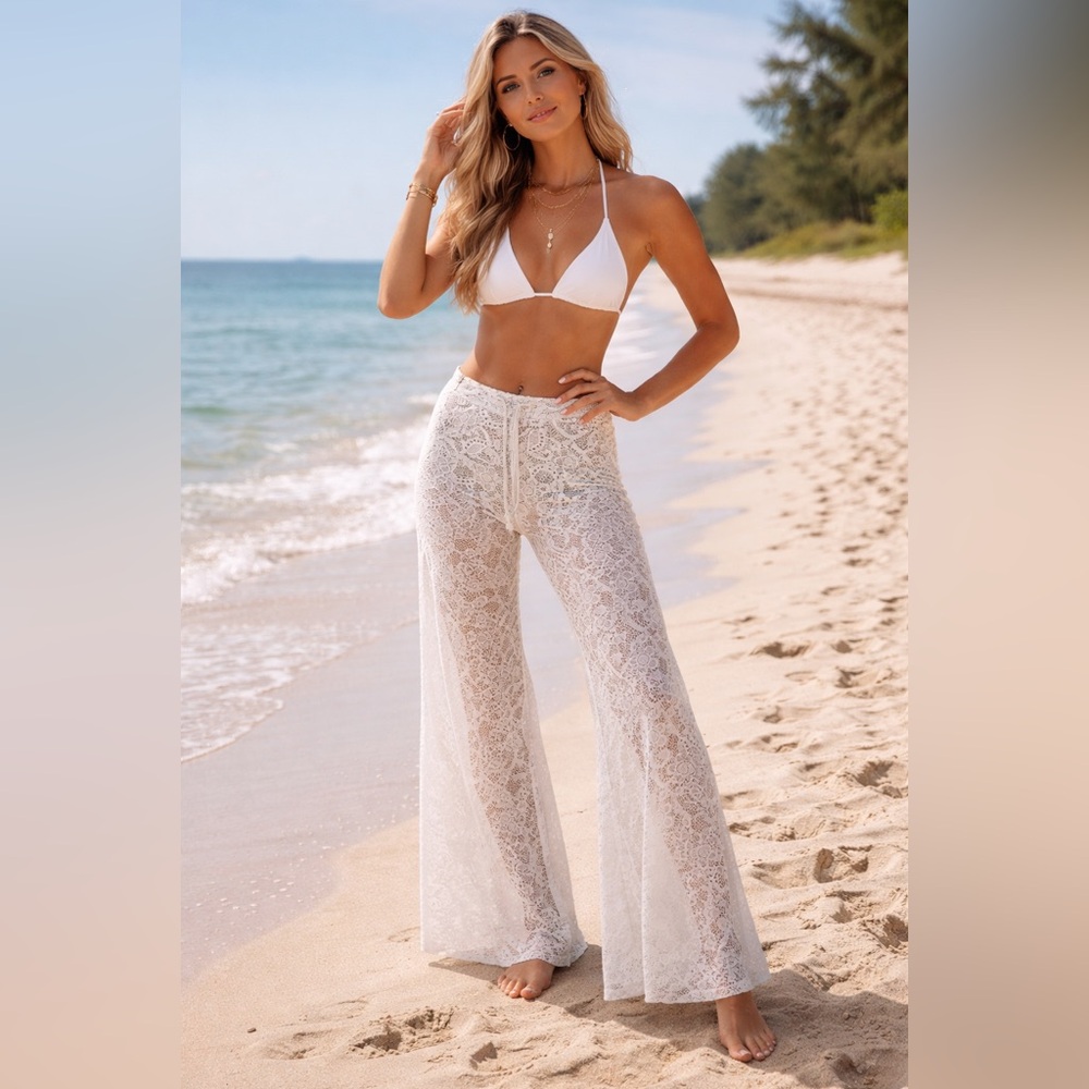 Letarte Women's Cape Cod Lace Pants Large Handmade Wide Leg Cover Up USA